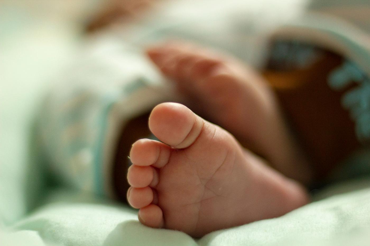 Close-up of a sleeping newborn baby's foot